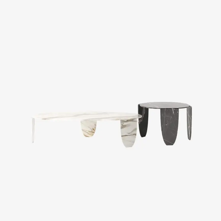 Exclusive Tonin Casa Arturo coffee table crafted in moulded glass with a Calacatta finish and satin light-colored metal base