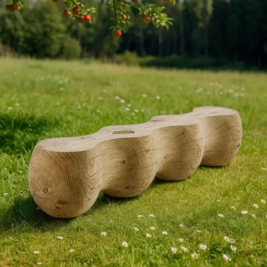 Exceptional Riva 1920 Bruco Outdoor bench crafted in Lebanon Cedar with a smooth matte finish embodies a sculptural aesthetic