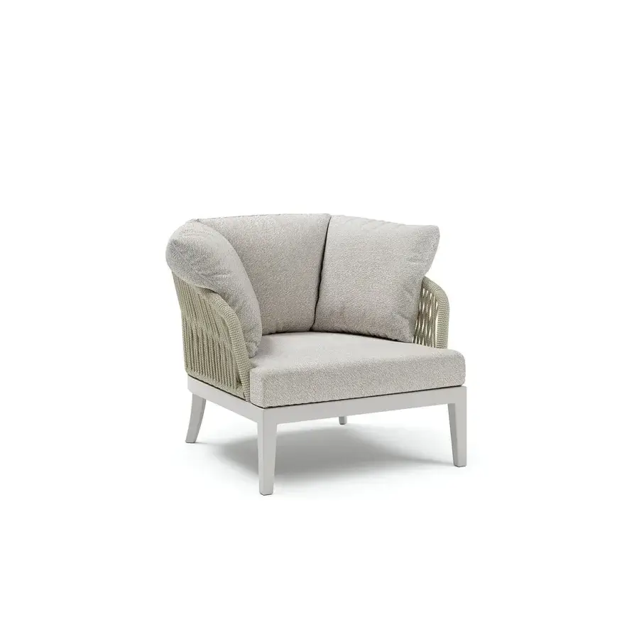 Exceptional Atmosphera Dream 2.0 lounge chair with woven detailing, neutral beige fabric and smooth matte metal frame