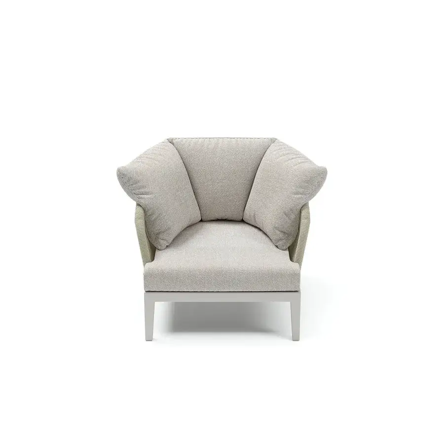 Refined Atmosphera Dream 2.0 lounge chair with woven light neutral gray rope and plush high-performance fabric cushion