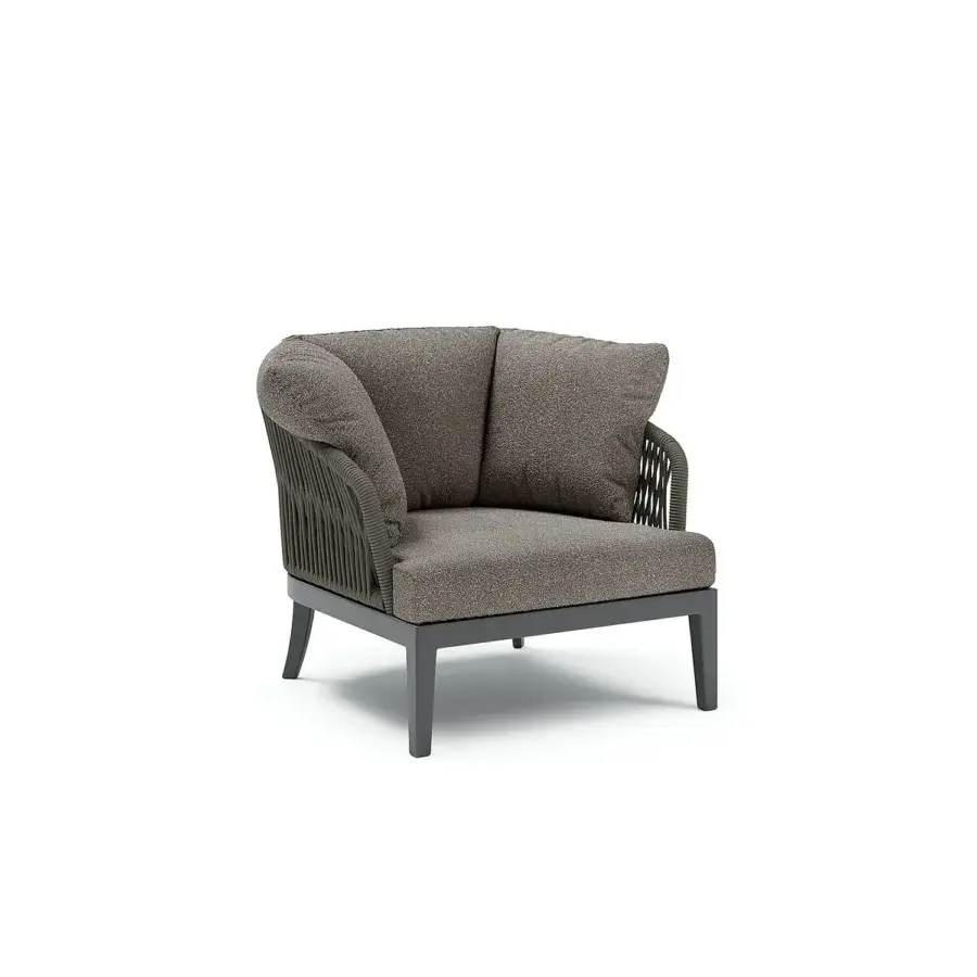 Superior Atmosphera Dream 2.0 lounge chair crafted with mottled gray textile and hand-woven dark gray metal rope detailing