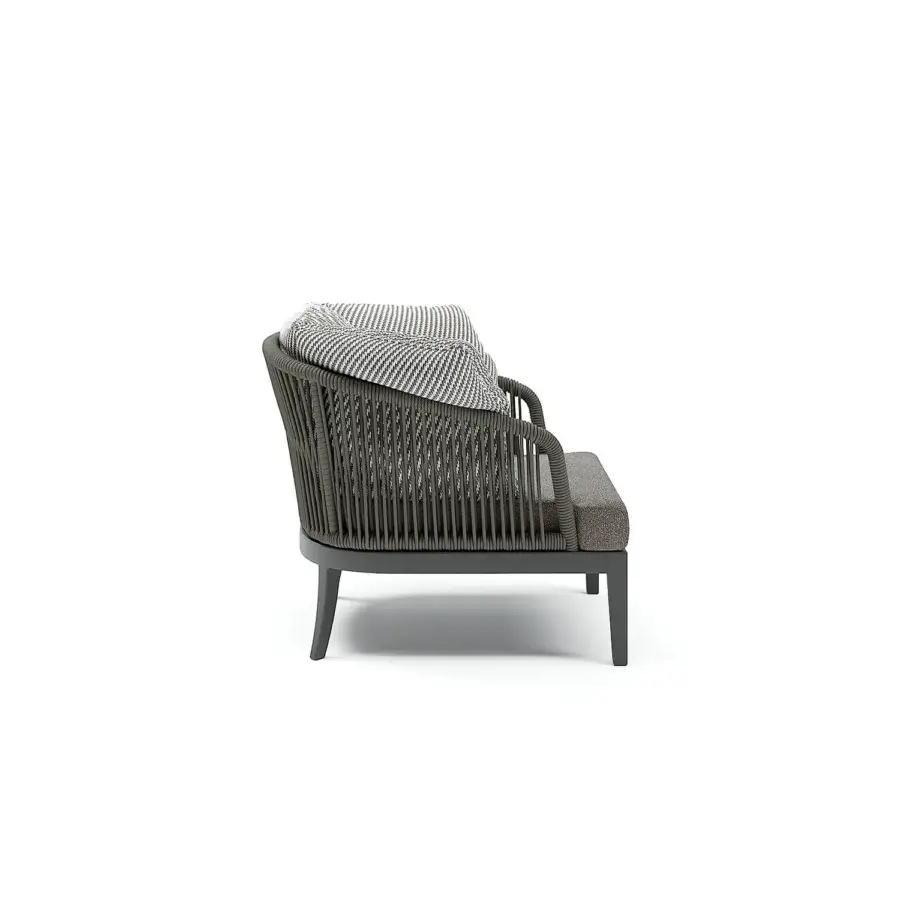 Superior Atmosphera Dream 2.0 lounge chair crafted with dark gray synthetic rope and striped fabric in a smooth matte wood frame