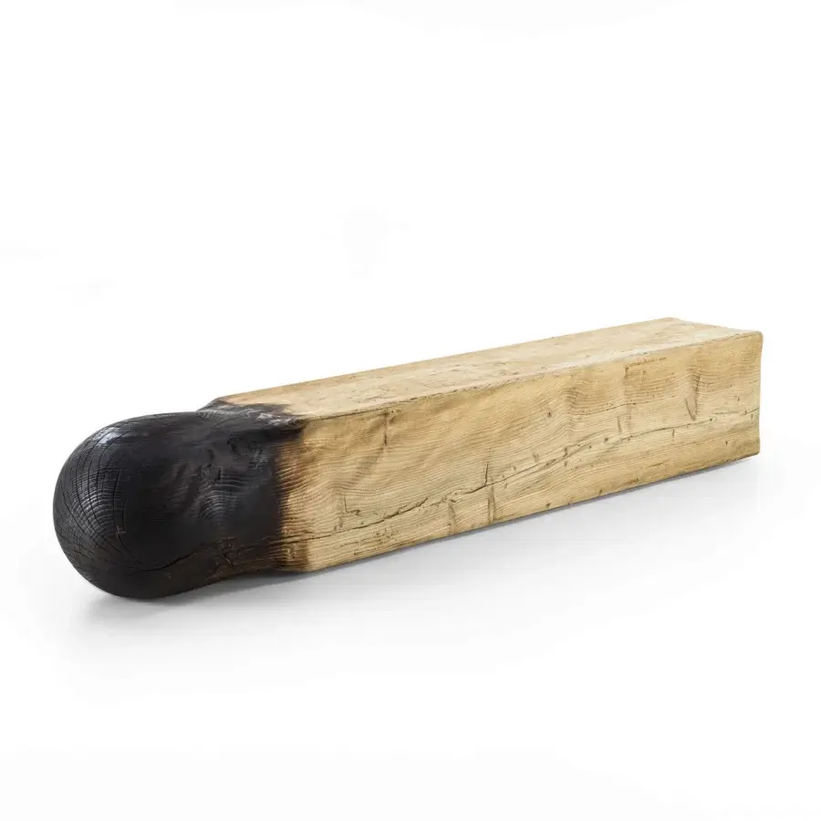 Avant-garde Riva 1920 Ce(d)rino bench carved in Cedar of Lebanon exhibiting a striking “Vulcano” carbonized finish