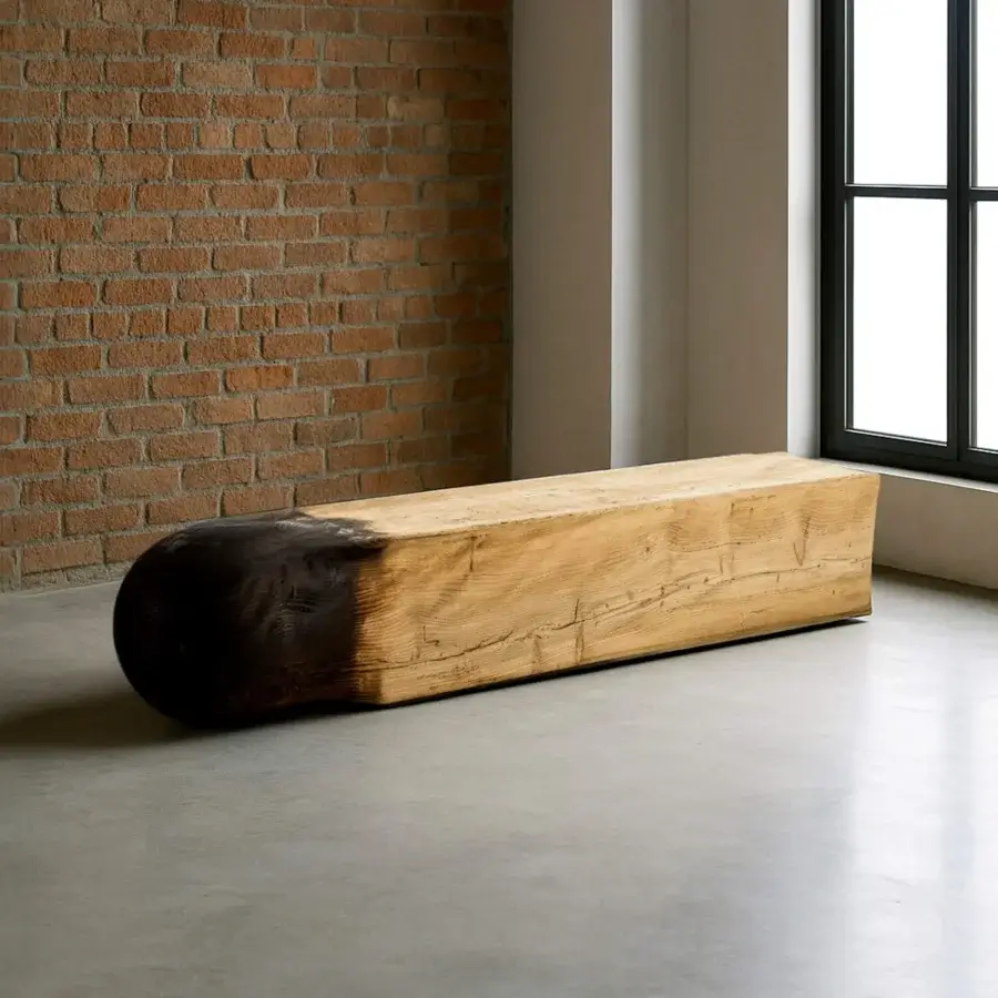 Distinguished Riva 1920 Ce(d)rino bench carved from Cedar of Lebanon exhibiting a light brown tone and dramatic “Vulcano” finish