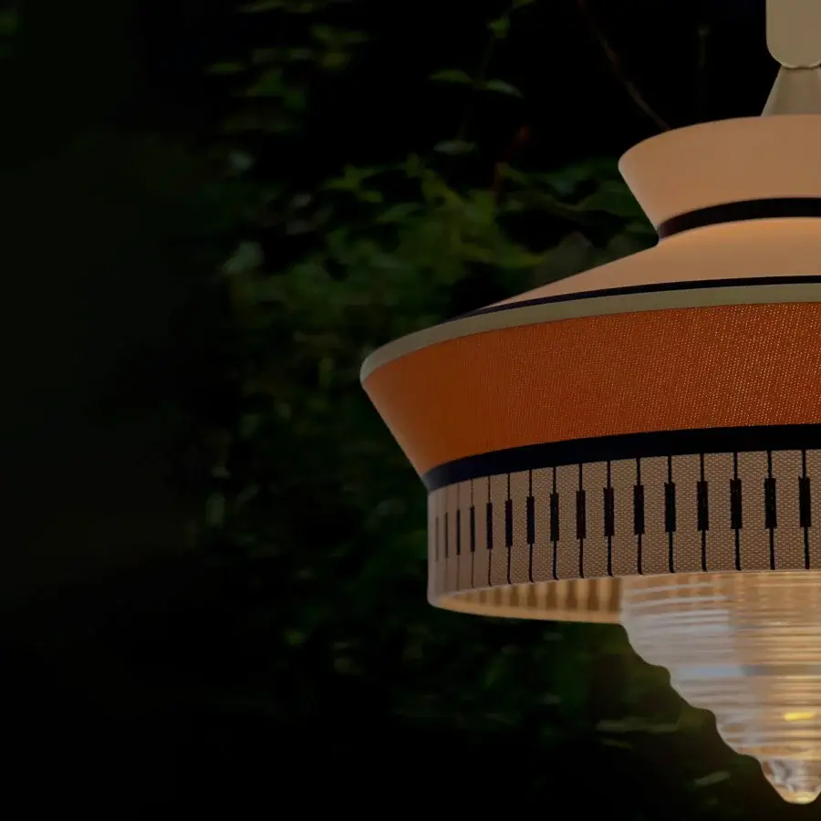 Distinguished Contardi Calypso Outdoor suspension lamp with a white satin body, vibrant orange textile and dark gray detailing crafted in Italy