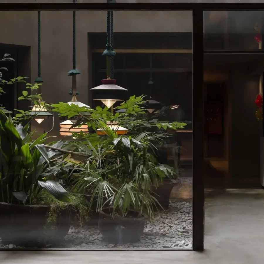 Superior Contardi Calypso Outdoor suspension lamp crafted in waterproof fabrics with a satin metallic finish