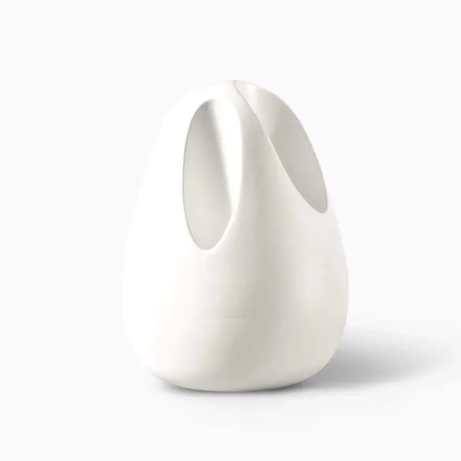 Superior Serralunga Plomb umbrella stand with egg-shaped form crafted in bright white recyclable LLDPE plastic and matte finish