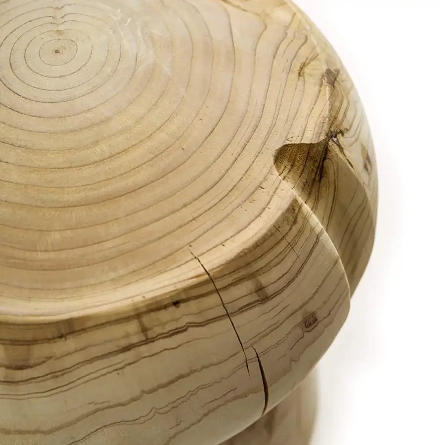 Superior Riva 1920 Miss Champagne ottoman carved from Cedar of Lebanon with pale beige tones and matte finish