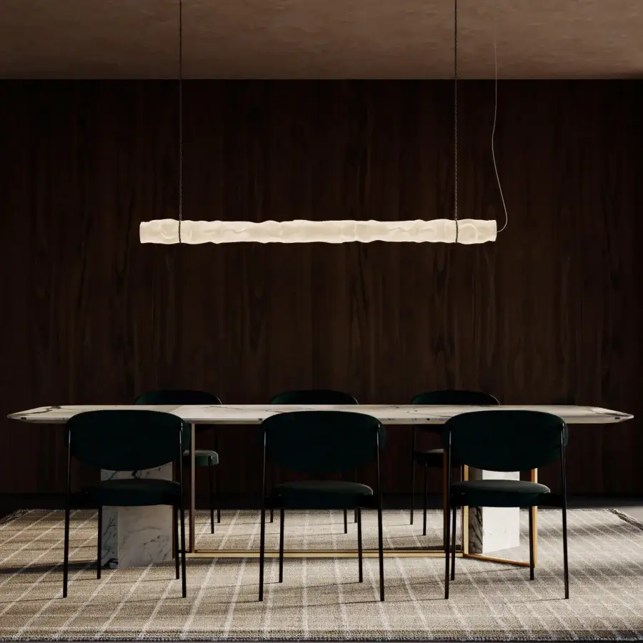 Distinguished Contardi Baggy Horizontal suspension lamp crafted in polycarbonate with a smooth matte finish and textile cord