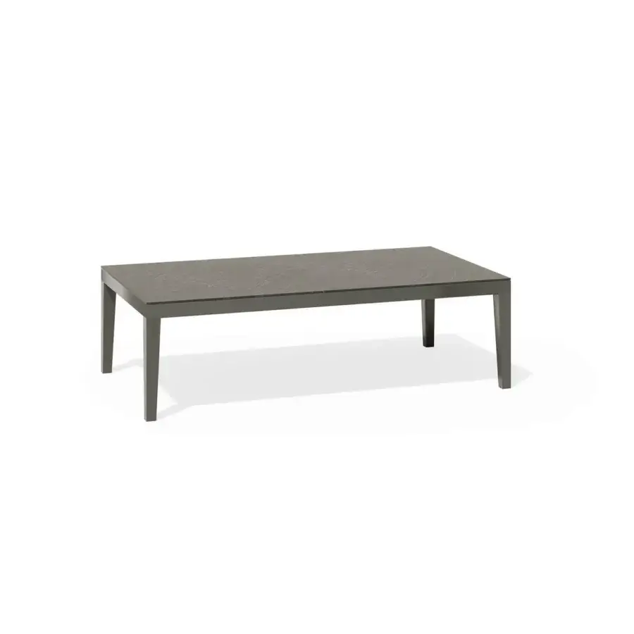 Elegant Atmosphera Dream coffee table crafted with epoxy painted aluminum and stone effect tempered glass