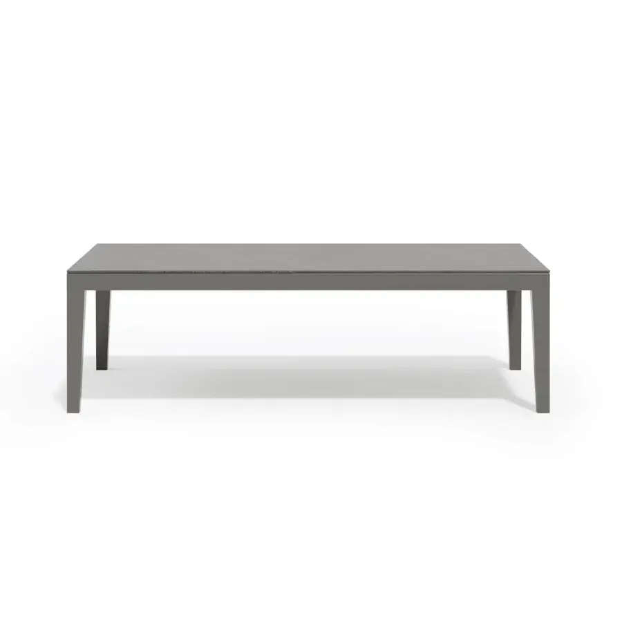 Distinguished Atmosphera Dream coffee table crafted with epoxy painted aluminum and tempered glass in a muted gray stone finish