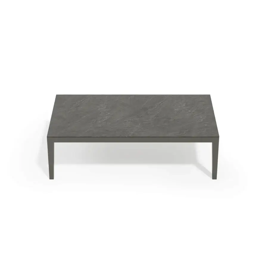 Exceptional Atmosphera Dream coffee table crafted with epoxy painted aluminum and tempered glass in a dark gray painted stone effect finish