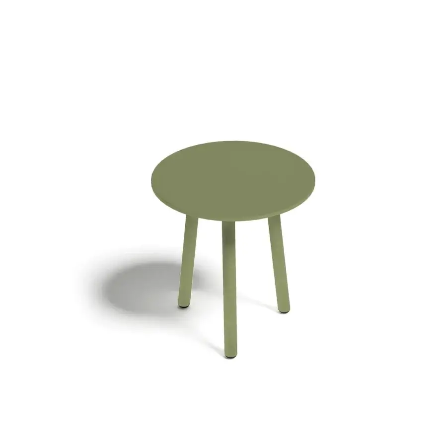 Refined Atmosphera Dream side table with aluminum frame and top in muted olive green epoxy paint