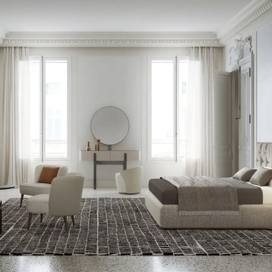 Elegant Capital Hugo side table with graceful marble top and sleek satin metal base crafted in Italy