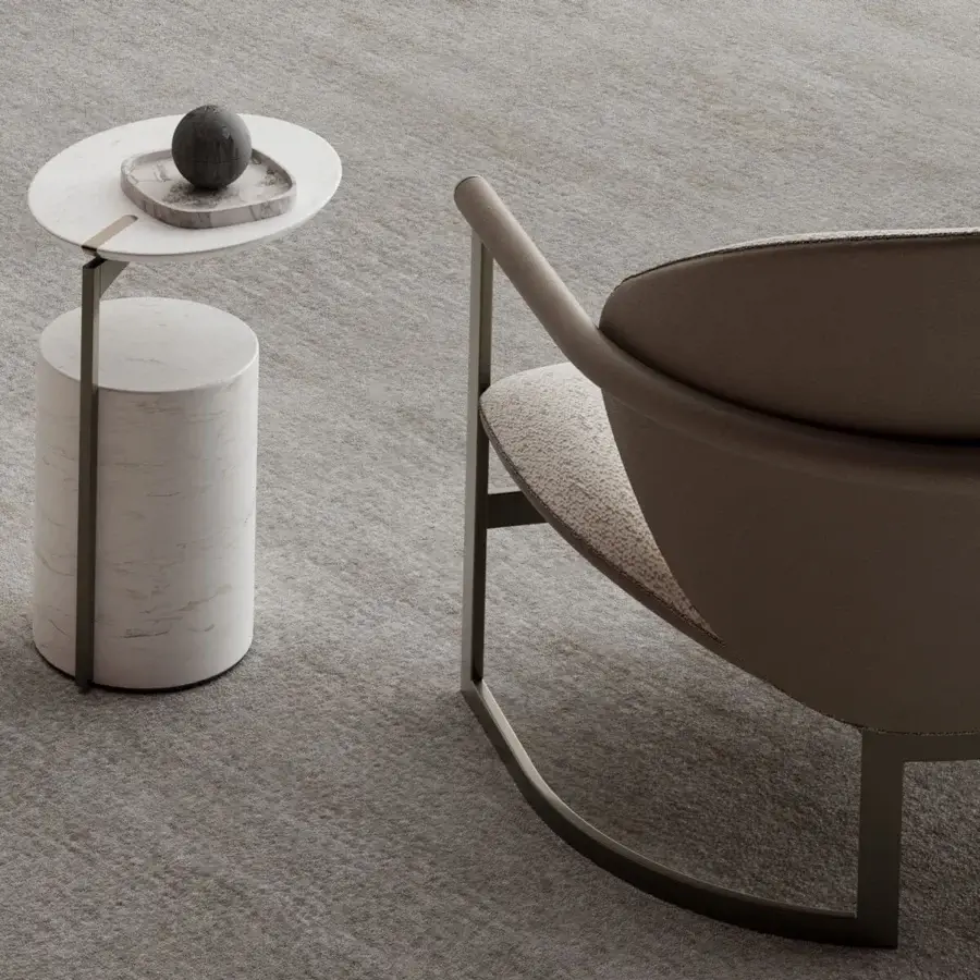 Distinguished Capital Hugo side table with light grey marble tabletop and cylindrical base plus polished finish