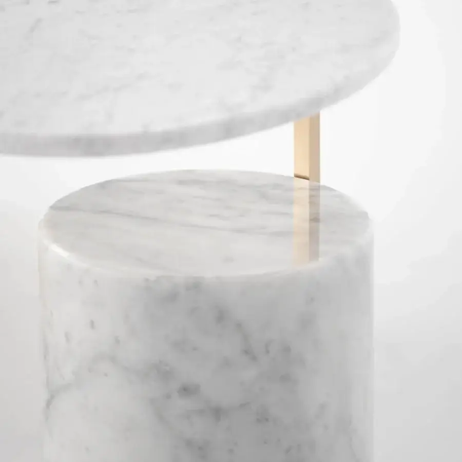 Luxury Capital Hugo side table with cool white marble top and warm polished metal base crafted in Italy