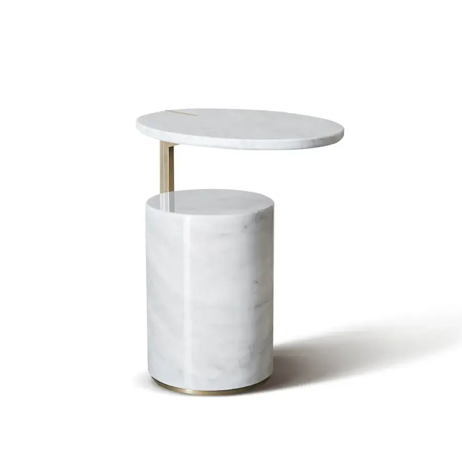 Distinguished Capital Hugo side table with white marble top and golden metal base crafted in Italy