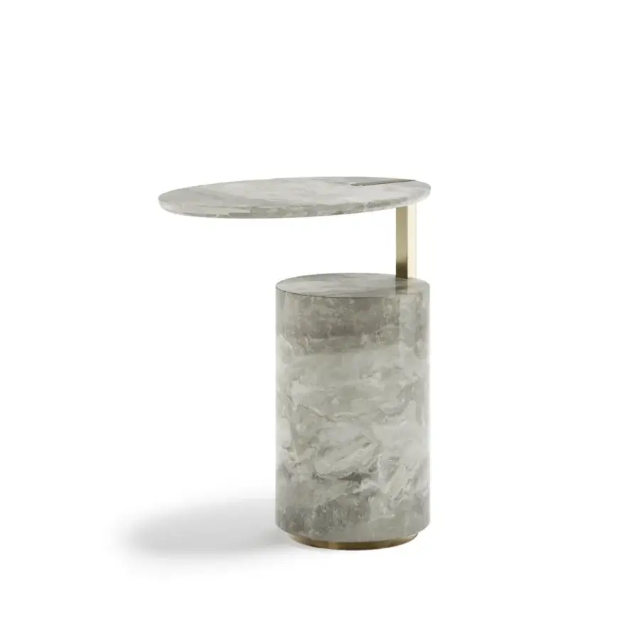 Distinguished Capital Hugo side table with cool grey marble tabletop and sleek gold-toned metal accent in matte finish