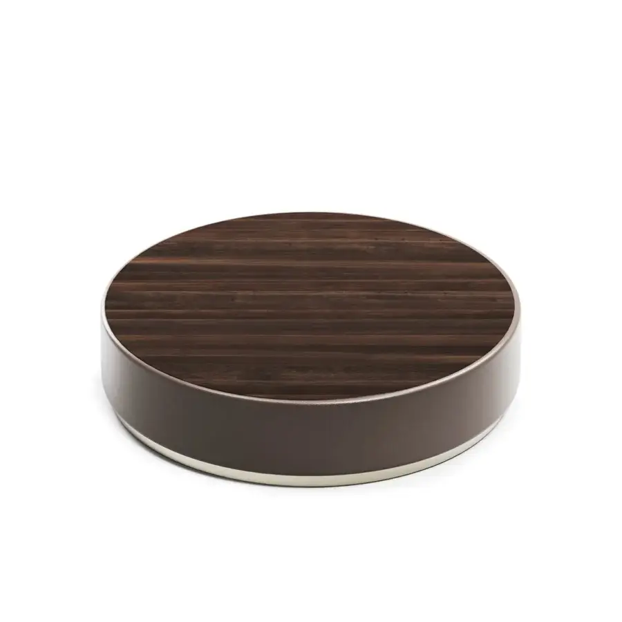 Elegant Capital Étoile coffee table with dark brown wood tabletop and lighter brown wood base with satin finish