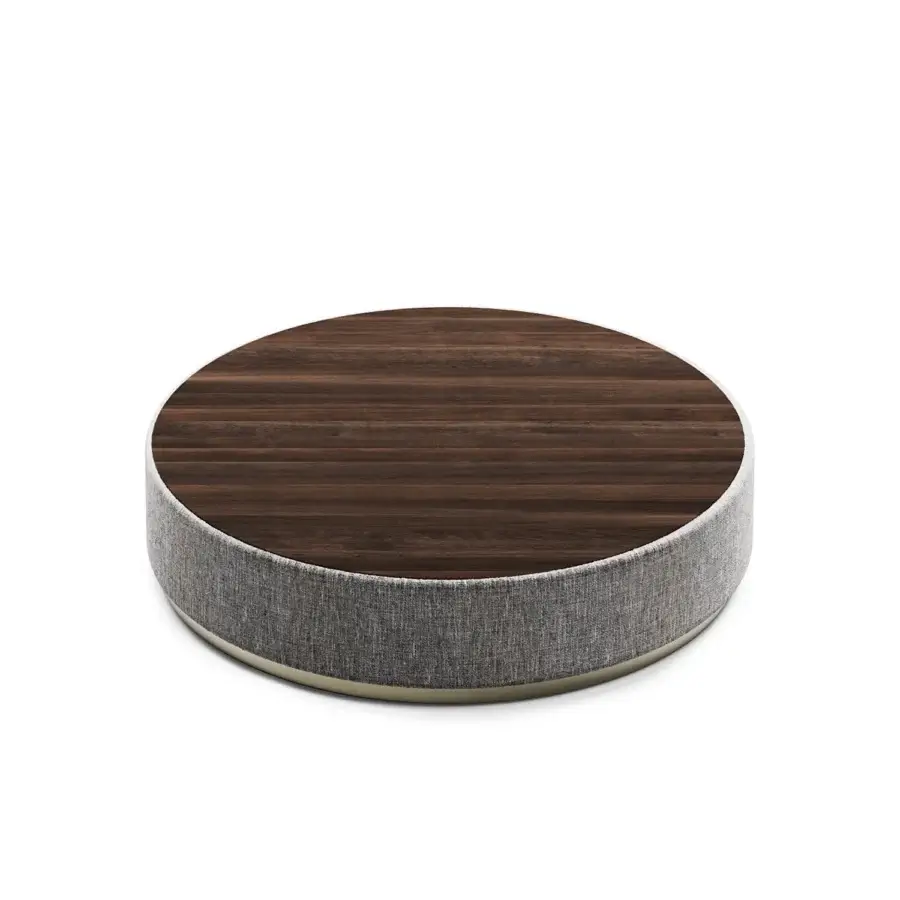 Superior Capital Étoile coffee table with dark brown wood tabletop and gray textured textile-covered base with metallic accent