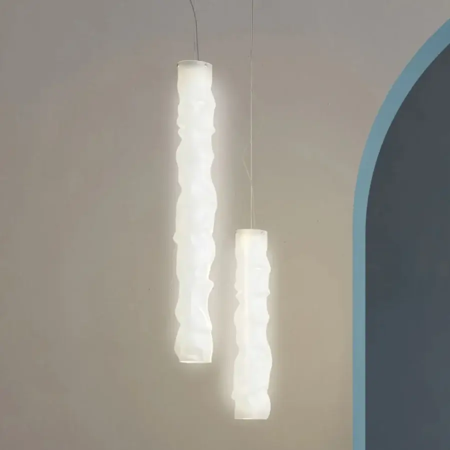 Distinguished Contardi Baggy Vertical suspension lamp with double-satin polycarbonate diffuser and organically crumpled texture