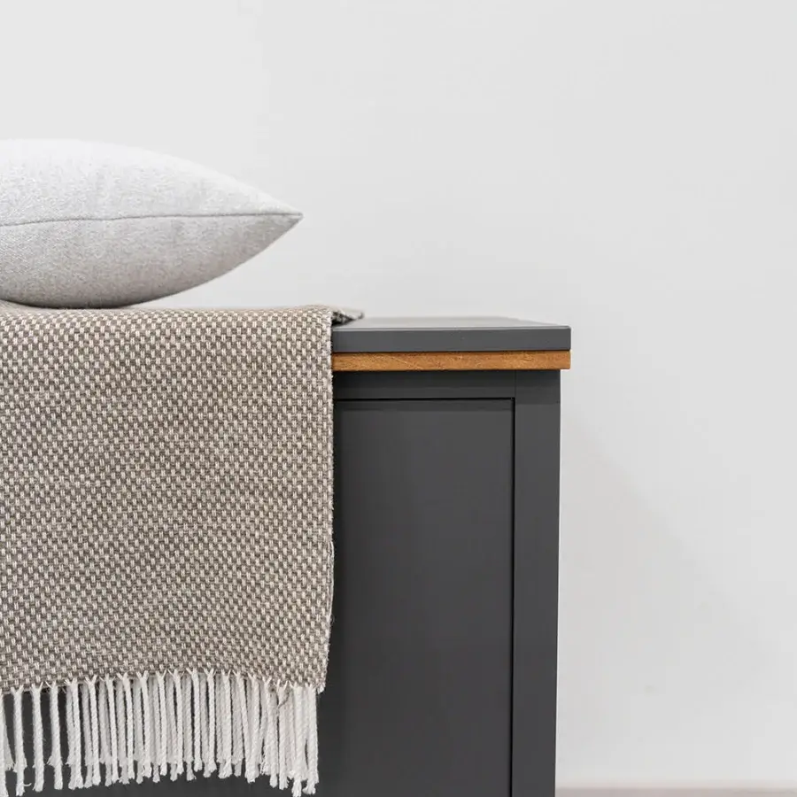 Elegant Atmosphera Flair accessory box crafted with dark gray epoxy-coated aluminum and beautiful oiled teak detailing