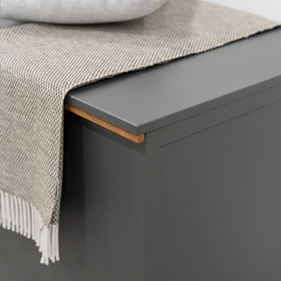 Superior Atmosphera Flair accessory box crafted with oiled teak and dark gray epoxy-coated aluminum with a matte finish