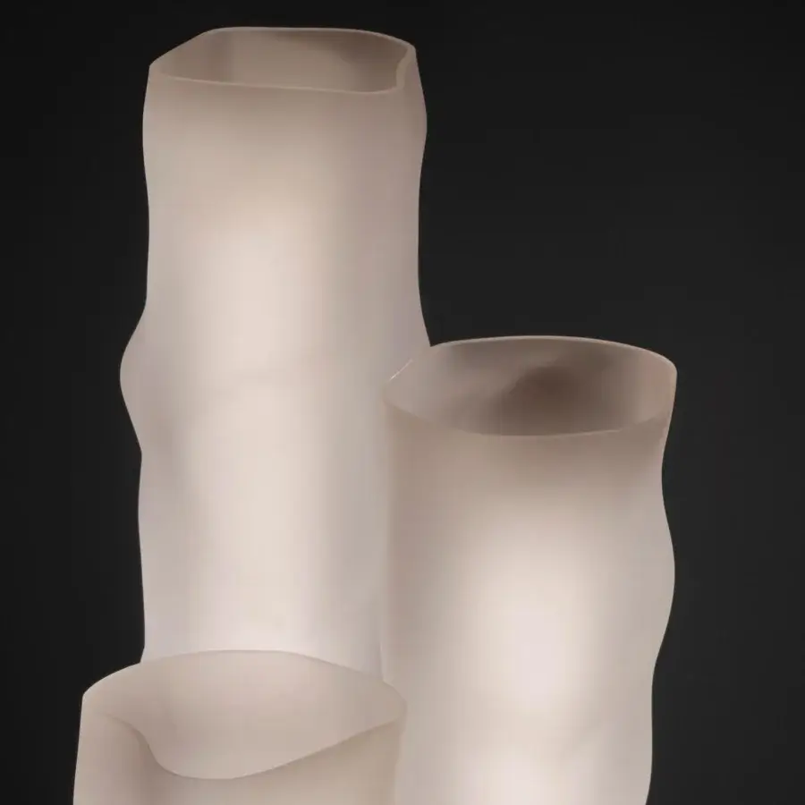 Distinctive Contardi Baggy Trio table lamp crafted in double-satin polycarbonate with crumpled paper tube appearance and soft textile cord