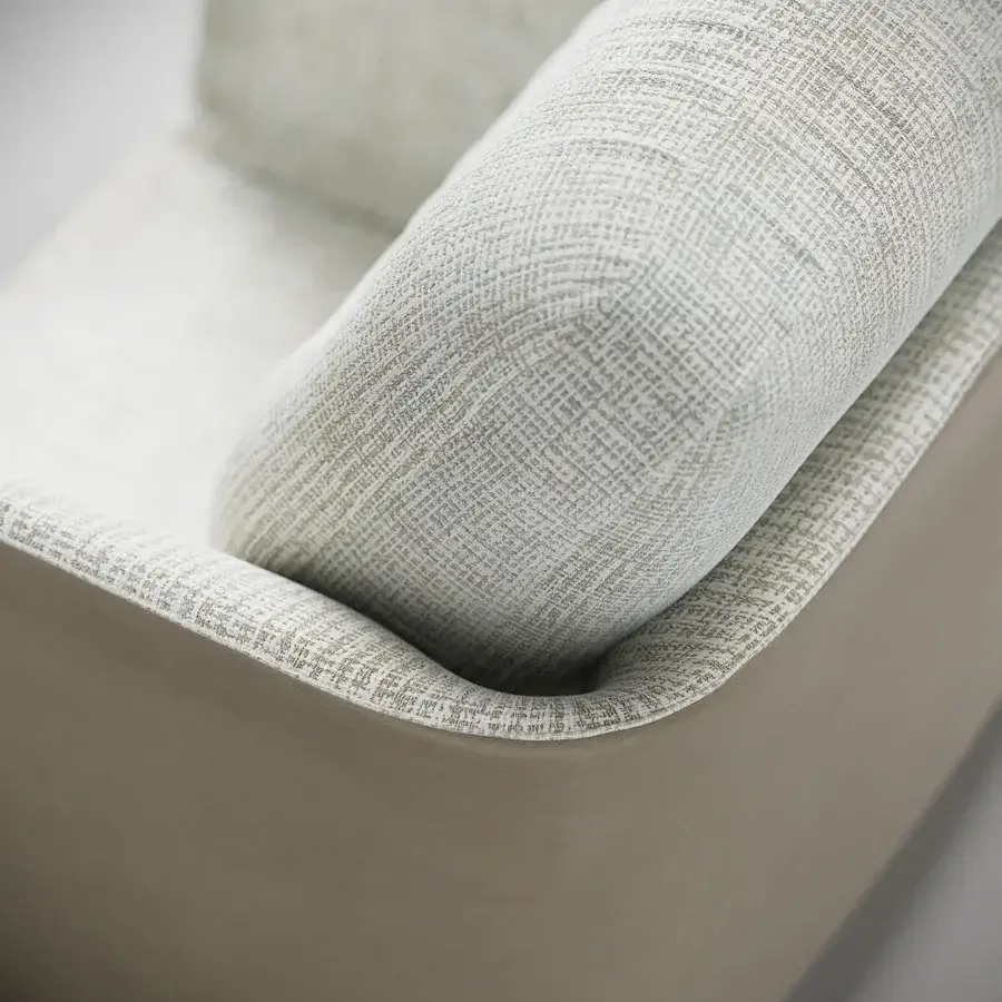 Superior Capital Mon Allure lounge chair with woven light beige and gray fabric upholstery and neutral beige plinth base