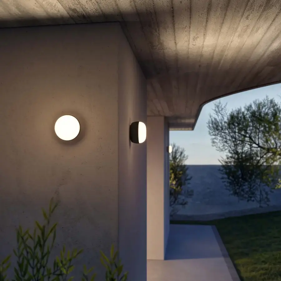 Superior Contardi Kiki Bud outdoor wall lamp with white opal glass and textured synthetic body
