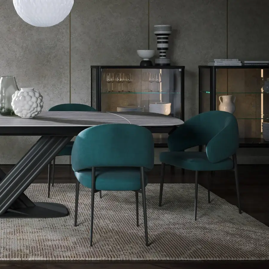 Superior Tonin Casa Sipario Ext table with a dark brown ceramic tabletop and matte dark gray angled metal supports