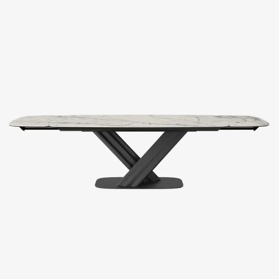 Distinguished Tonin Casa Sipario Ext table with white and grey veined ceramic and a matte black metal base