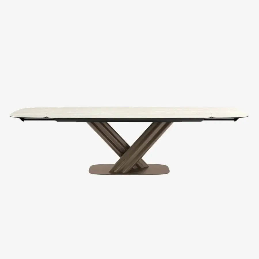 Elegant Tonin Casa Sipario Ext table with light beige ceramic and dark bronze metallic base in satin finish