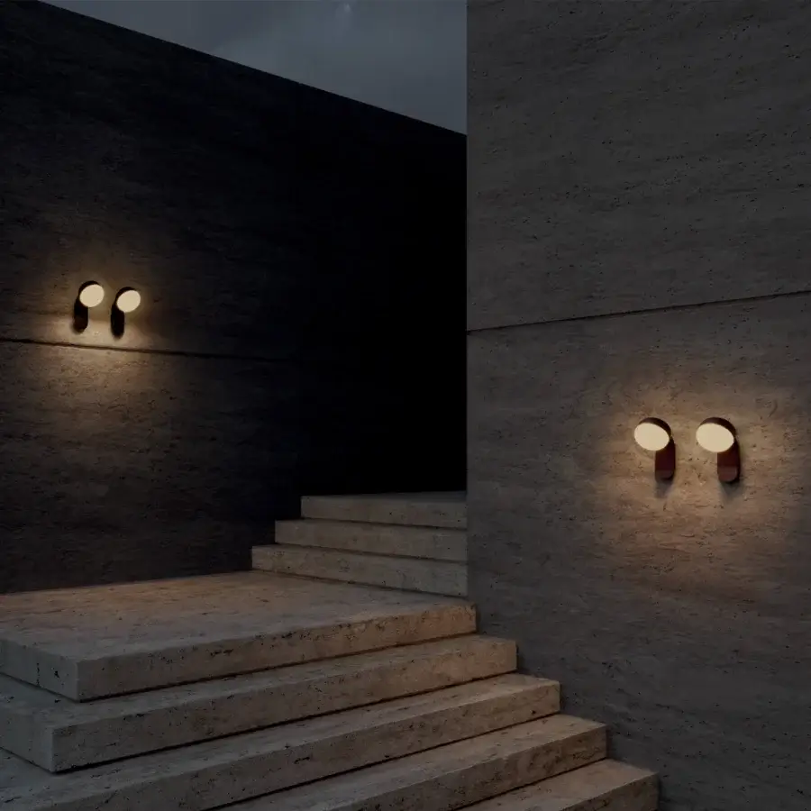 Architectural Contardi Kiki Zest outdoor wall lamp with a matte metal finish and softly diffused spherical lights crafted in Italy