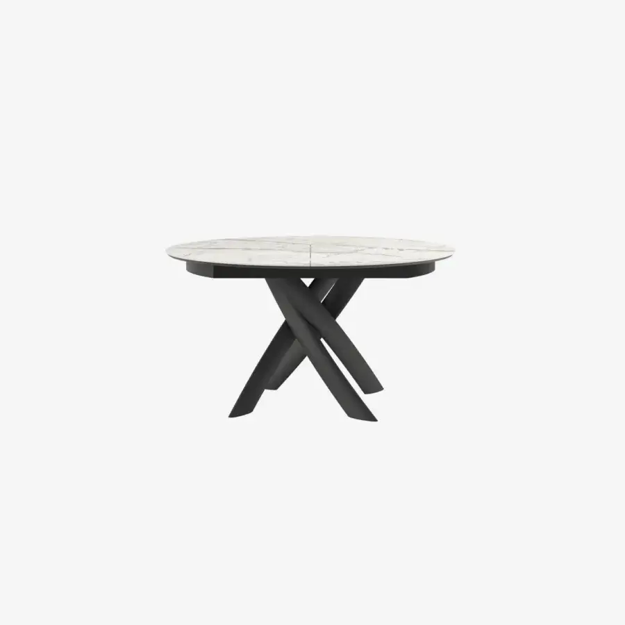 Superior Tonin Casa Style round table with white marble-look ceramic and dark grey painted steel crisscross base