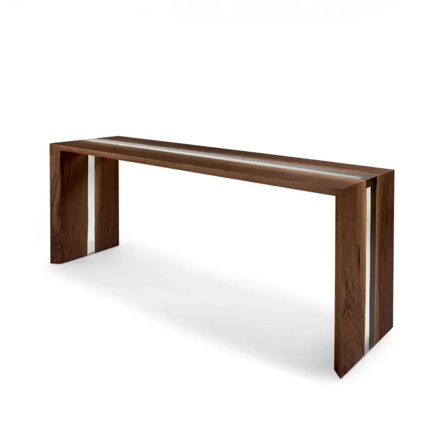 Sophisticated Riva 1920 Frame Resin console built with solid walnut and transparent resin in a satin finish