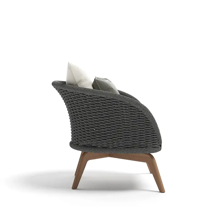 Exceptional Atmosphera Ludo lounge chair with dark gray hand-woven rope and robust natural Teak wood base
