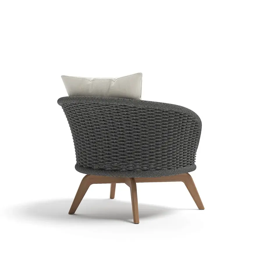 Superior Atmosphera Ludo lounge chair with dark gray woven textile and satin teak wood base