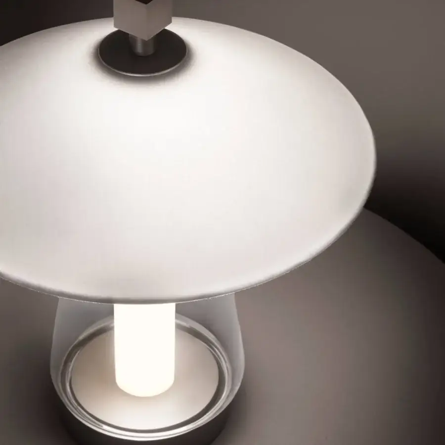 Superior Contardi Asia table lamp with a white textile shade and dark gray matte metal base crafted in Italy