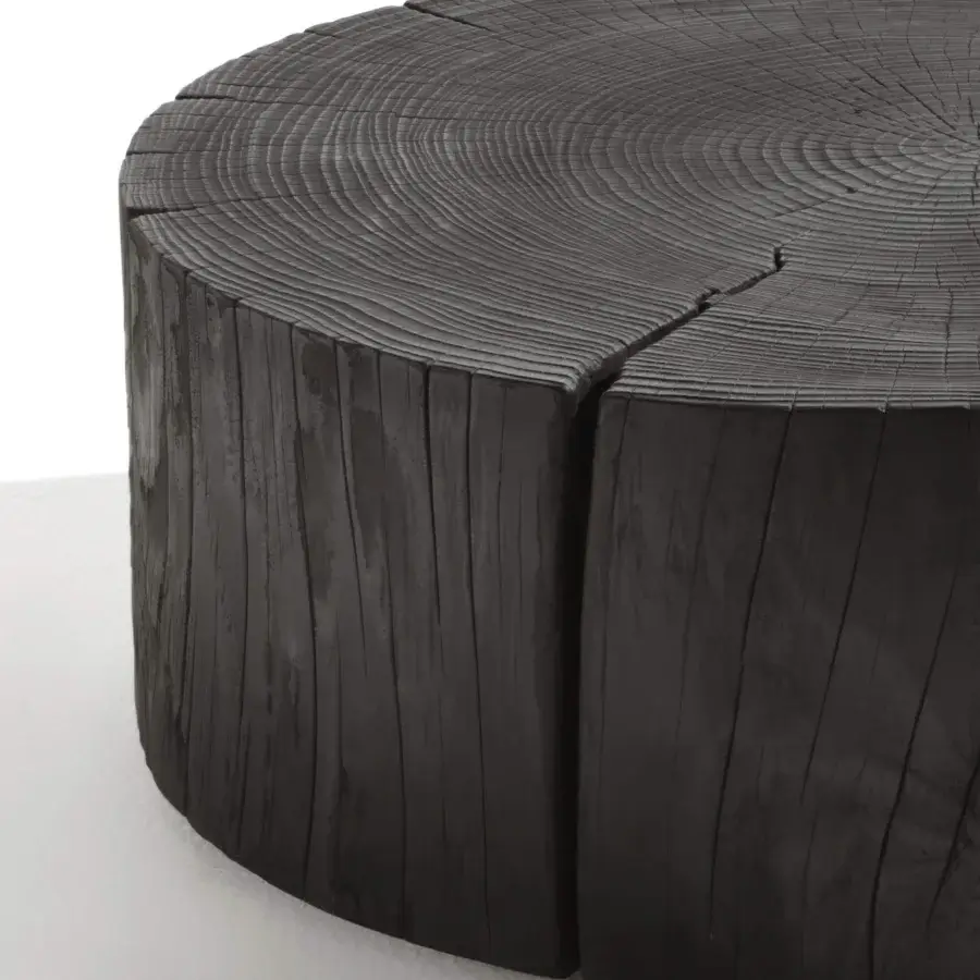 Distinguished Riva 1920 Eco coffee table crafted in dark scented cedar with a rounded silhouette and matte finish