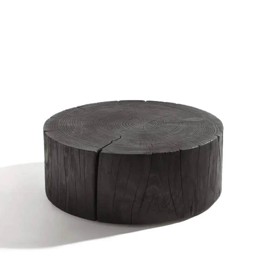 Distinguished Riva 1920 Eco coffee table crafted in solid scented cedar with a deep black finish showcasing natural grain and character