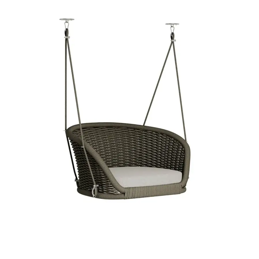 Exceptional Atmosphera Ludo swing crafted in muted gray-brown hand-woven material with a tactile textured finish