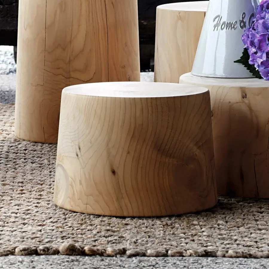 Stunning Riva 1920 Legno Vivo coffee table crafted in light beige-brown wood with captivating grain and balsamic scent