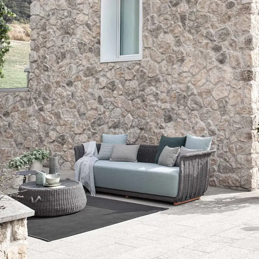 Distinguished Atmosphera Ludo coffee table with dark gray hand-woven Teflon fiber and epoxy painted aluminum frame