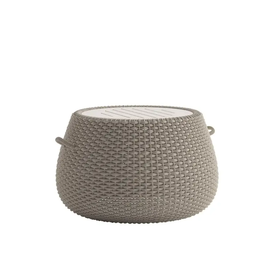 Superior Atmosphera Ludo side table with a neutral gray hand-woven waterproof Teflon thermoplastic acrylic top and epoxy painted aluminum frame