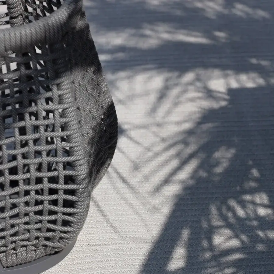 Exceptional Atmosphera Ludo candle floor lamp crafted in gray with woven textilene and water-resistant aluminum finish