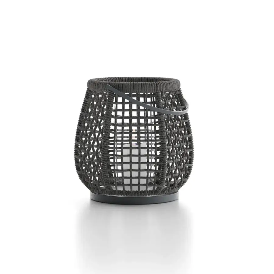 Superior Atmosphera Ludo candle floor lamp crafted in dark gray with durable aluminum and tactile textilene weave