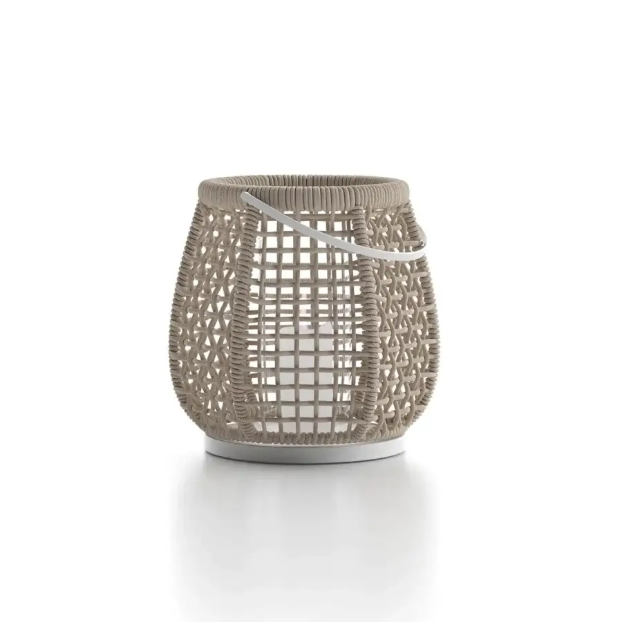 Distinguished Atmosphera Ludo candle floor lamp crafted with woven textilene and durable aluminum in a muted beige finish