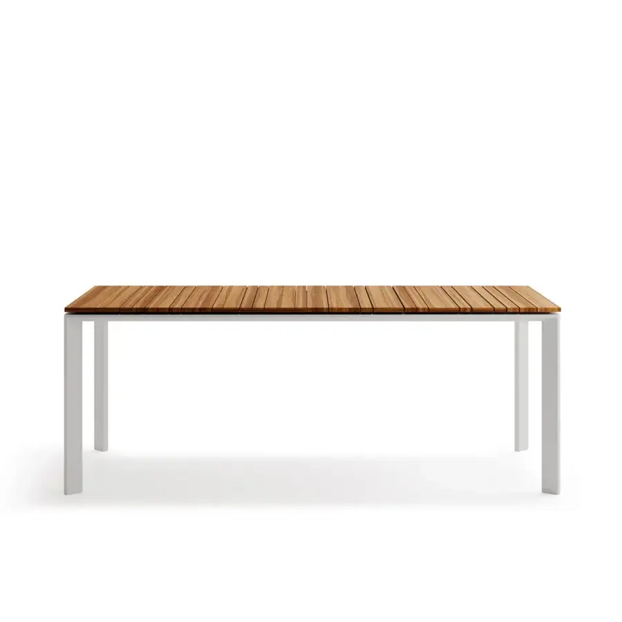 Exceptional Atmosphera Magic table crafted with milled Asian TEAK and epoxy-painted aluminum in a warm reddish-brown satin finish