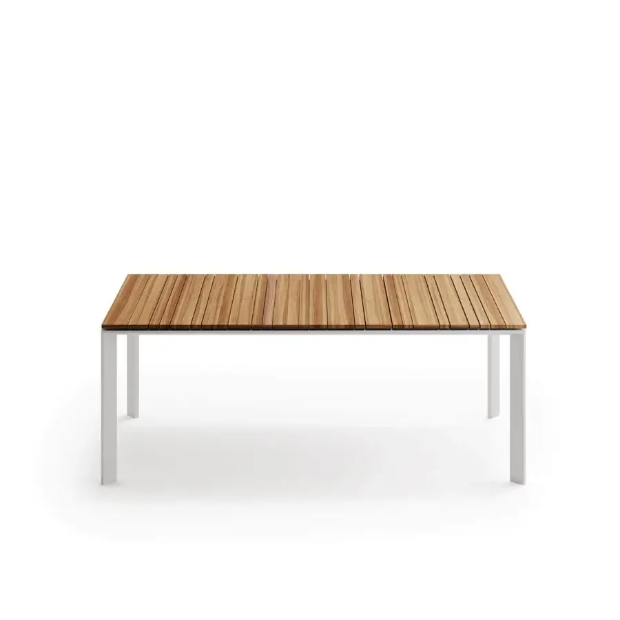 Superior Atmosphera Magic table built with milled Asian TEAK and an epoxy-painted aluminum frame in a satin finish